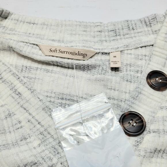 Soft Surroundings Jules Thermal Top Ivory Grey Gray Ribbed Button V Neck Medium - Picture 6 of 7